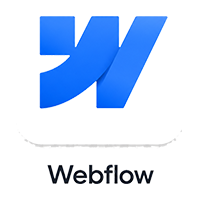 Webflow logo featuring a stylized blue "W" above the word "Webflow" in black text.